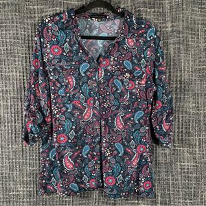 ADRIENNE VITTADINI Long Sleeve Paisley Print Button Shirt Women's Large #942